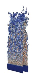 Figure 1: Detailed chemistry DNS calculation of turbulent hydrogen and hydrogen-blends combustion