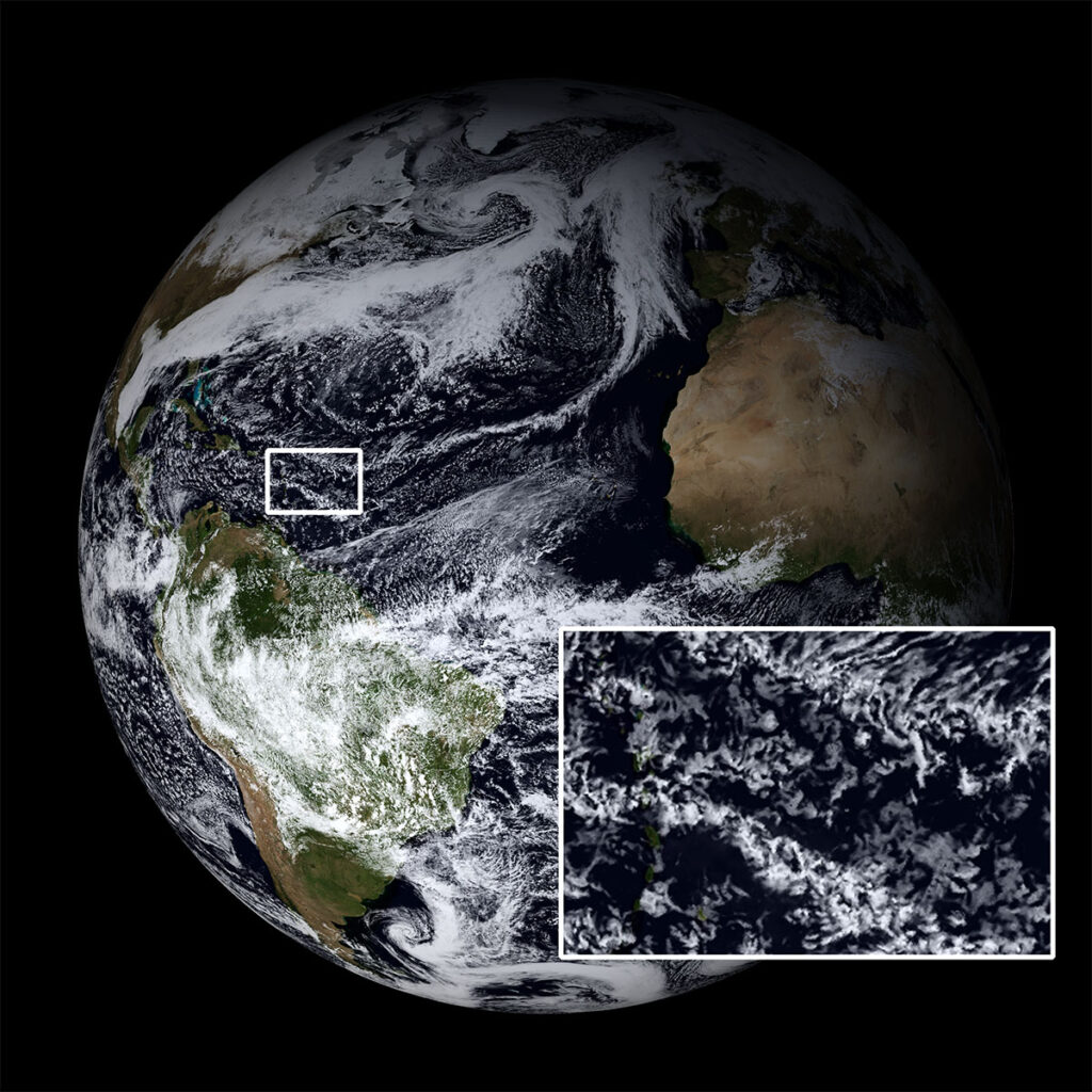 Clouds on a day in February simulated by a global model at 2.5 km resolution as facilitated by ESiWACE.